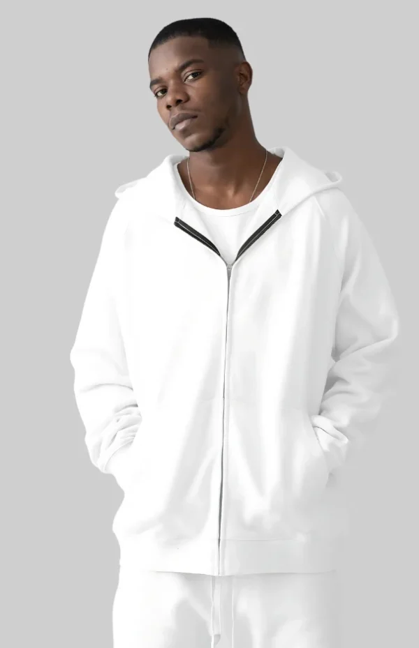White solid zipper hoodie